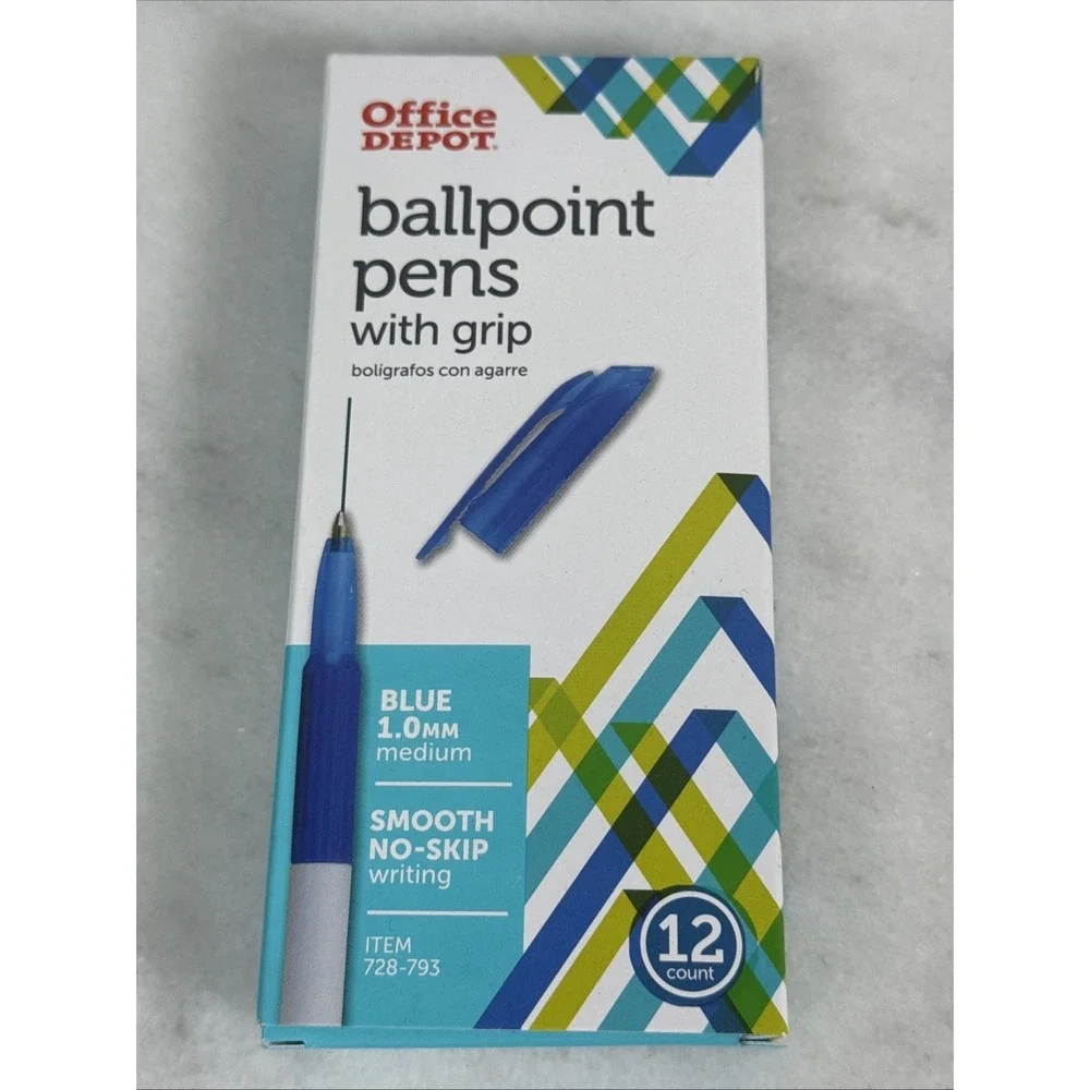 Office Depot Brand Grip Ballpoint Pens, Medium Point, 1.0 Mm, White Barrel, Blue
